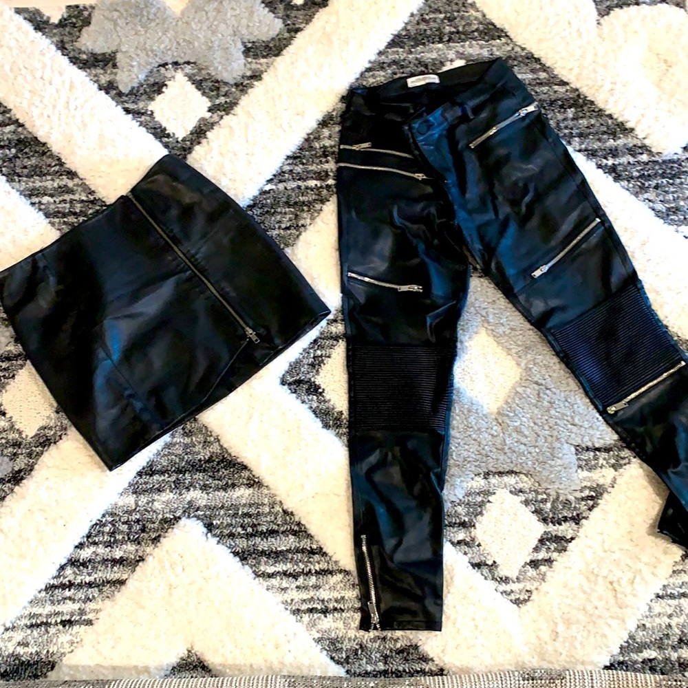 Lot of “bad chic” skirt and pants real leather skirt